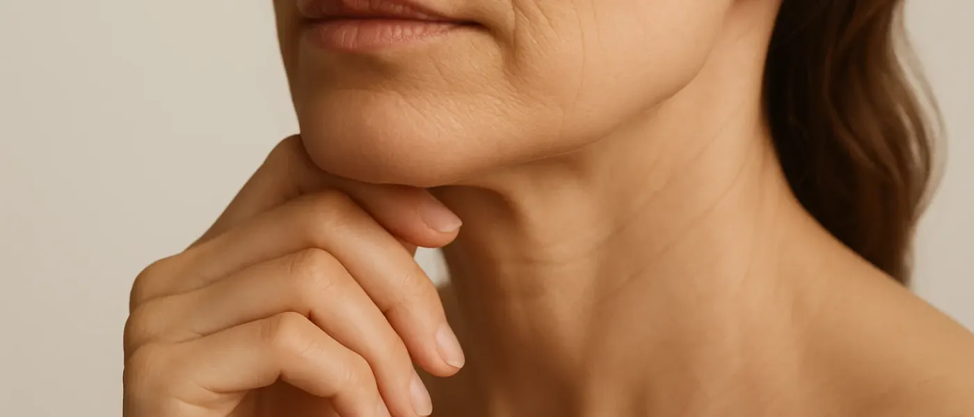Close study of a mouth and perioral region in warm neutral light, showing the vermillion border and philtral columns
