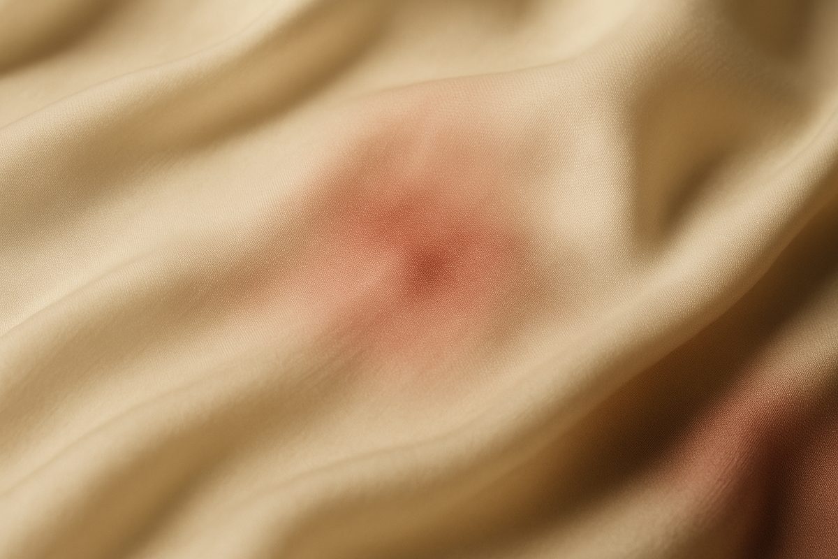 Warm cream silk with a diffuse bloom of rose spreading through the weave, representing blood flow rising to the surface of the skin
